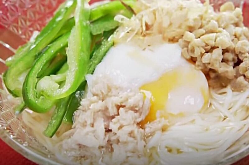 ピーマンと納豆のネバとろ素麺